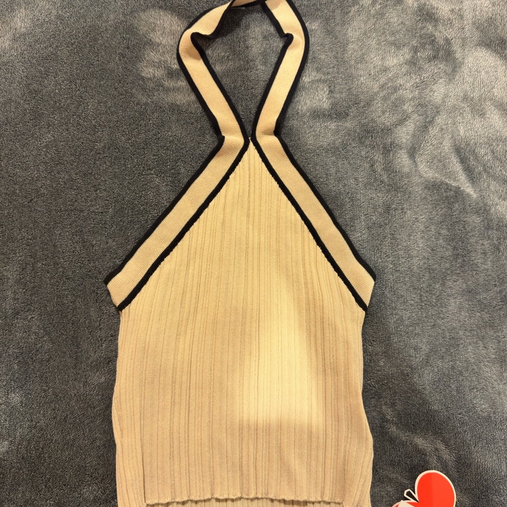 Cider Beige Knit Top with Black Accents
